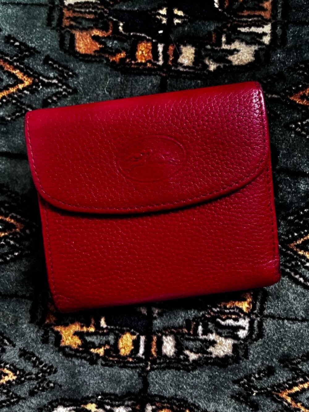 Longchamp Red Leather Trifold Wallet